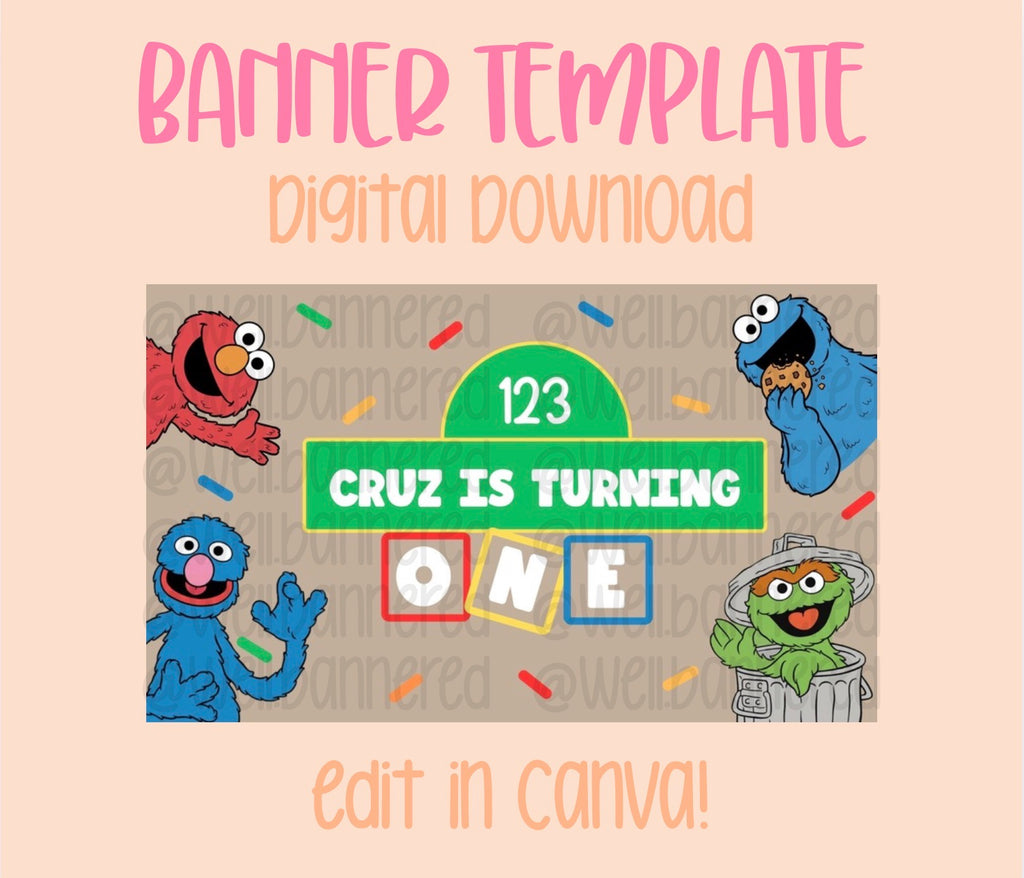 Digital download | Edit in Canva | Sesame Street birthday template