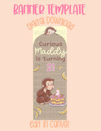 Digital download | Edit in Canva | Arched curious monkey birthday template