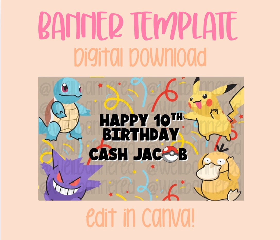 Digital download | Edit in Canva | Pocket monster birthday template