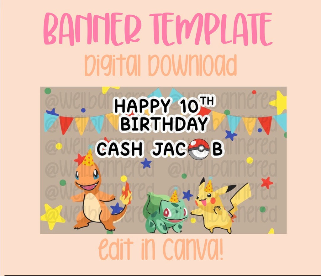 Digital download | Edit in Canva | Pocket Monster birthday template