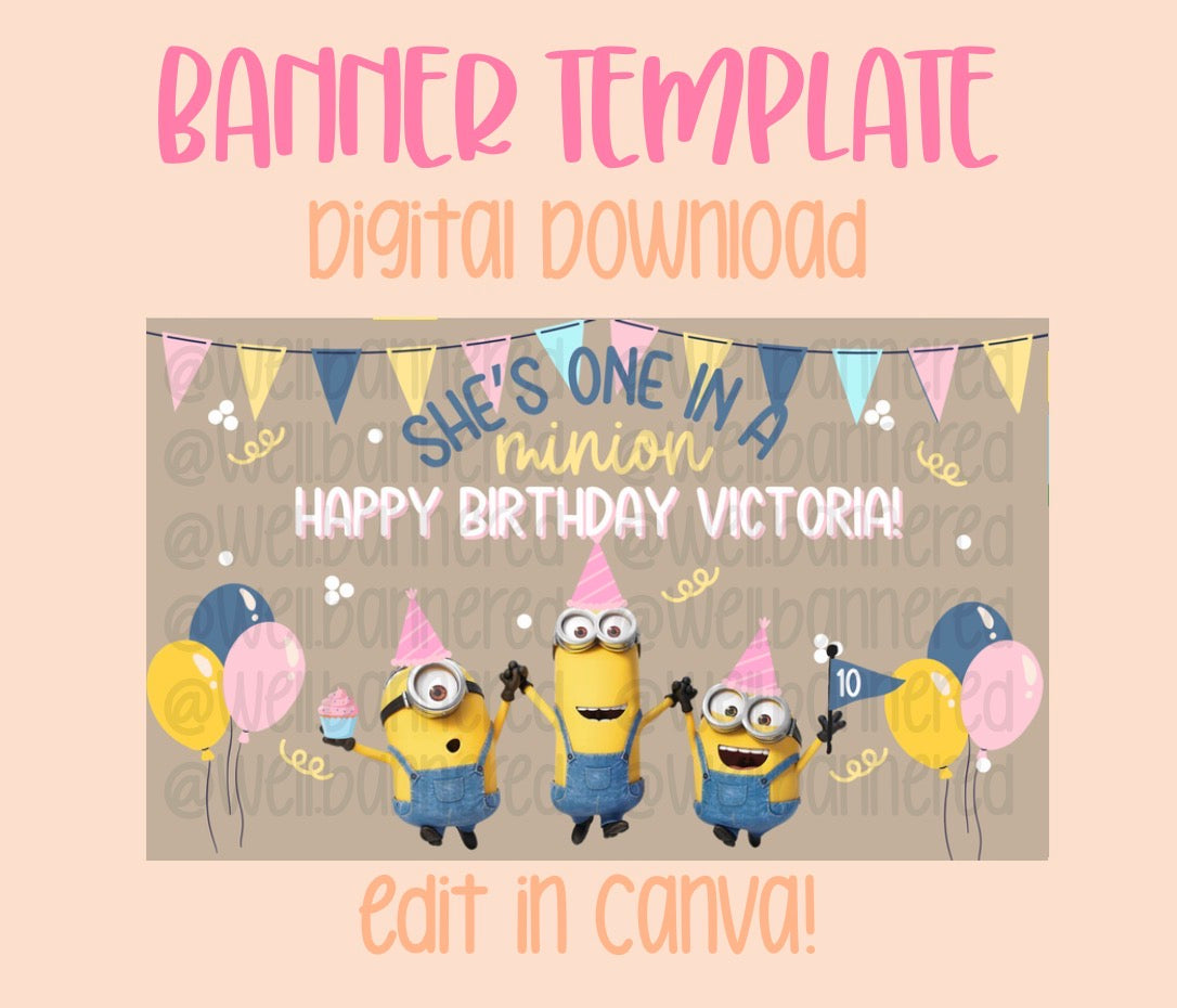 Digital download | Edit in Canva | Yellow and pink birthday template