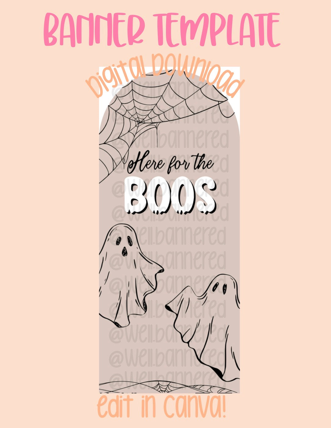 Digital download | Edit in Canva | Arched banner | Ghost Halloween template